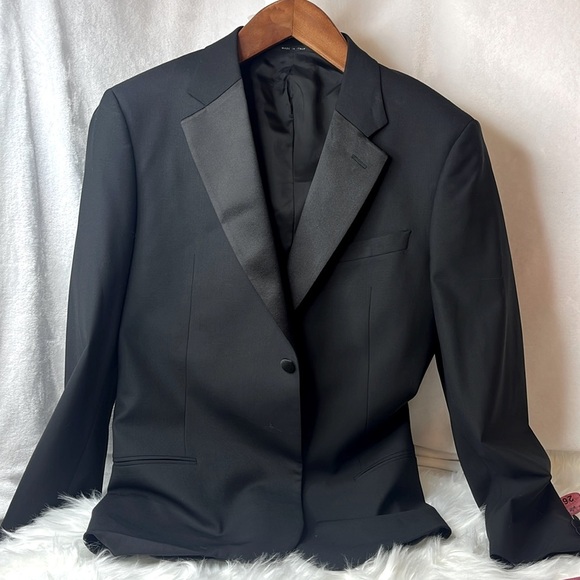 Armani Collezioni Men Wool Tuxedo Blazer 44R  Black Single Breasted Satin Lapel - Picture 2 of 11